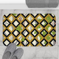 Country Garden Geometric Shower Curtain, Bath Mat