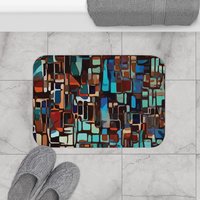 Multicolor Abstract  Geometric Shower Curtain, Bath Mat