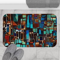 Multicolor Abstract  Geometric Shower Curtain, Bath Mat