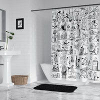 Shower curtain with Black and white Edward Lear illustrations
