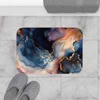 Navy Blue Abstract Art Shower Curtain, Bath Mat