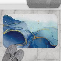 Blue Alcohol Ink Shower Curtain, Bath Mat
