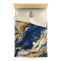 Navy Blue and Gold Abstract Fluid Art twin duvet cover