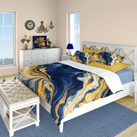 Navy Blue and Gold Abstract Fluid Art Bedding