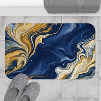 Navy Blue Marble Shower Curtain