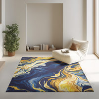 Bold Abstract Fluid Art Statement Rug – Navy, Gold & Cream Marble 