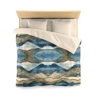 Queen duvet cover printed with an abstract watercolor winter landscape