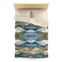 Twin duvet cover printed with an abstract watercolor winter landscape
