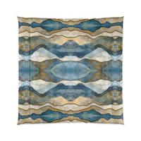 Queen comforter printed with an abstract watercolor winter landscape