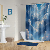 Blue Sky Shower Curtain, Fluffy White Clouds