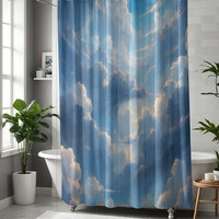 Blue Sky Shower Curtain, Fluffy White Clouds