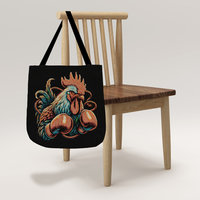 Fighting Cockerel Woven Tapestry Bag hanging on a chair