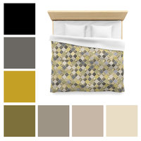 Mustard Yellow Diamond Pattern King duvet cover showing the color palette of the design