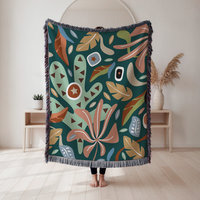 Bold Modern Floral Woven Cotton Blanket