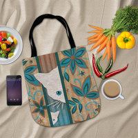 Flay lay photo of a Mama Cat and Kitten Woven shopping Bag