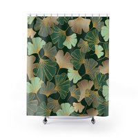 Green tan and gold leaves Shower Curtain