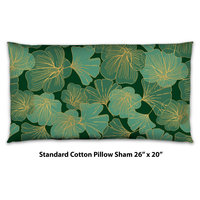 Green and Gold Asian Leaf Bedding, Cotton or Poly