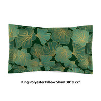 Green and Gold Asian Leaf Bedding, Cotton or Poly