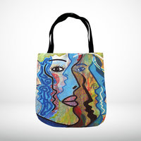 Abstract Faces Woven Tote, Urban Graffiti Street Art