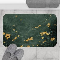 Abstract Green Gray Ombré and Gold large bath mat