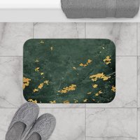 Abstract Green Gray Ombré and Gold small bath mat