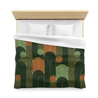 Forest Green Art Deco Bedding, Poly or Cotton Comforter or Duvet Cover, Pillow Shams