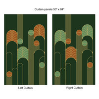 Forest Green Art Deco Rod Pocket Window Curtains 50x84