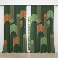 Forest Green Art Deco Rod Pocket Window Curtains
