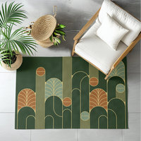 Minimalist Forest Green Art Deco Rug, Indoor Outdoor