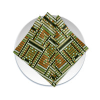 Beadwork Cotton Napkin, Ethnic Tribal Weave Design folded on a plate