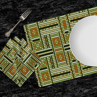 Beadwork Cotton Placemat & Napkin, Ethnic Tribal Weave Design