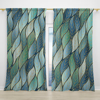 Wavy Ombré Leaves Window Curtains, Rod Pocket Panels