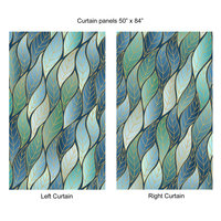 Wavy Ombré Leaves Window Curtains, Rod Pocket Panels 50x84"