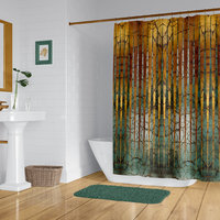 Green and Gold Striped Shower Curtain
