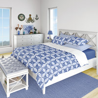 Queen duvet cover and pillow shams with a nautical Blue Ikat Pattern