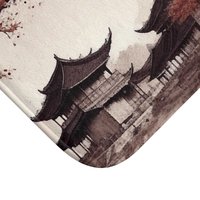 Neutral Japanese Shower Curtain, Bath Mat