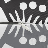 Lumbar pillow, Primitive white hand-drawn animals and plant life. Hidden zipper closure.