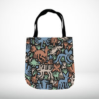 Whimsical Animals Woven Tote, Folk Art Tapestry Bag