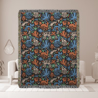 Multicolor Whimsical Animals and Plants Woven Cotton Blanket