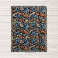 Multicolor Whimsical Animals and Plants Woven Cotton Blanket