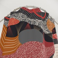 Multicolor Abstract Shapes Modern Art Shower Curtain Close up View of Button Holes