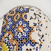 Shower curtain showing button hole top