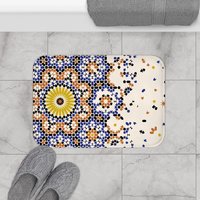 Small Moroccan Bath Mat, Mosaic Pattern 