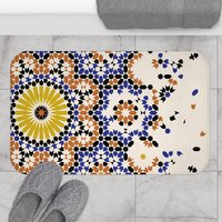 Large Moroccan Bath Mat, Mosaic Pattern 
