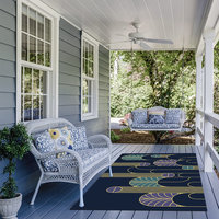 Minimalist Navy Blue Art Deco Rug, Indoor Outdoor