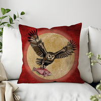 Hunting Night Owl Throw Pillow in deep red and beige