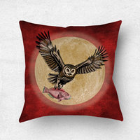 Hunting Night Owl Throw Pillow in deep red and beige