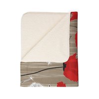 Folded Bold Red Poppy Fleece Blanket showing fleece