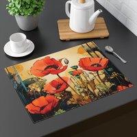 Art Nouveau Poppies placemat on a table