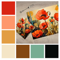 color palette of Art Nouveau Poppies Cotton Table Linens